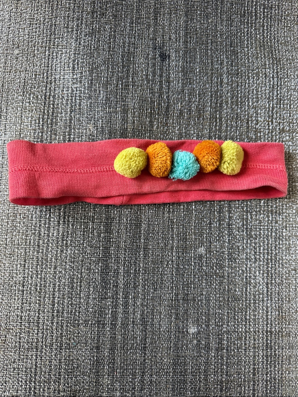 Oilily Coral Pink Headband with Yellow, Orange and Teal Pom-Poms